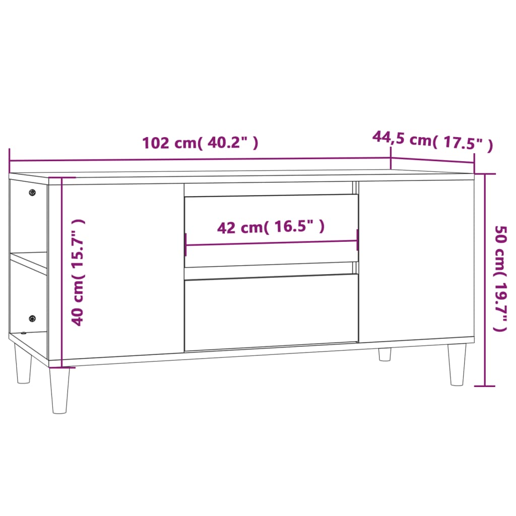 Betonszürke szerelt fa tv-szekrény 102 x 44,5 x 50 cm Betonszürke szerelt fa tv-szekrény 102 x 44,5 x 50 cm