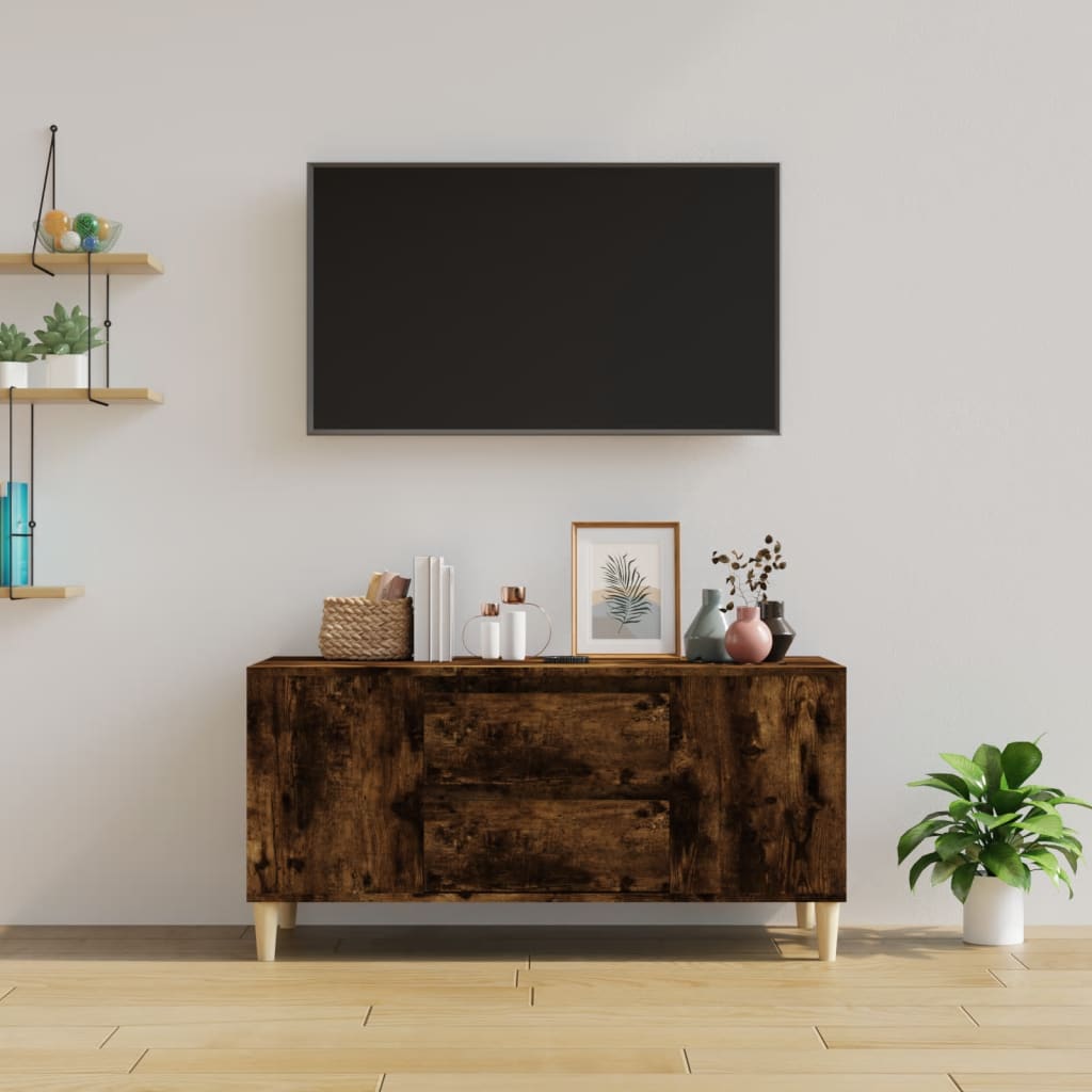 Füstös tölgyszínű szerelt fa tv-szekrény 102x44,5x50 cm