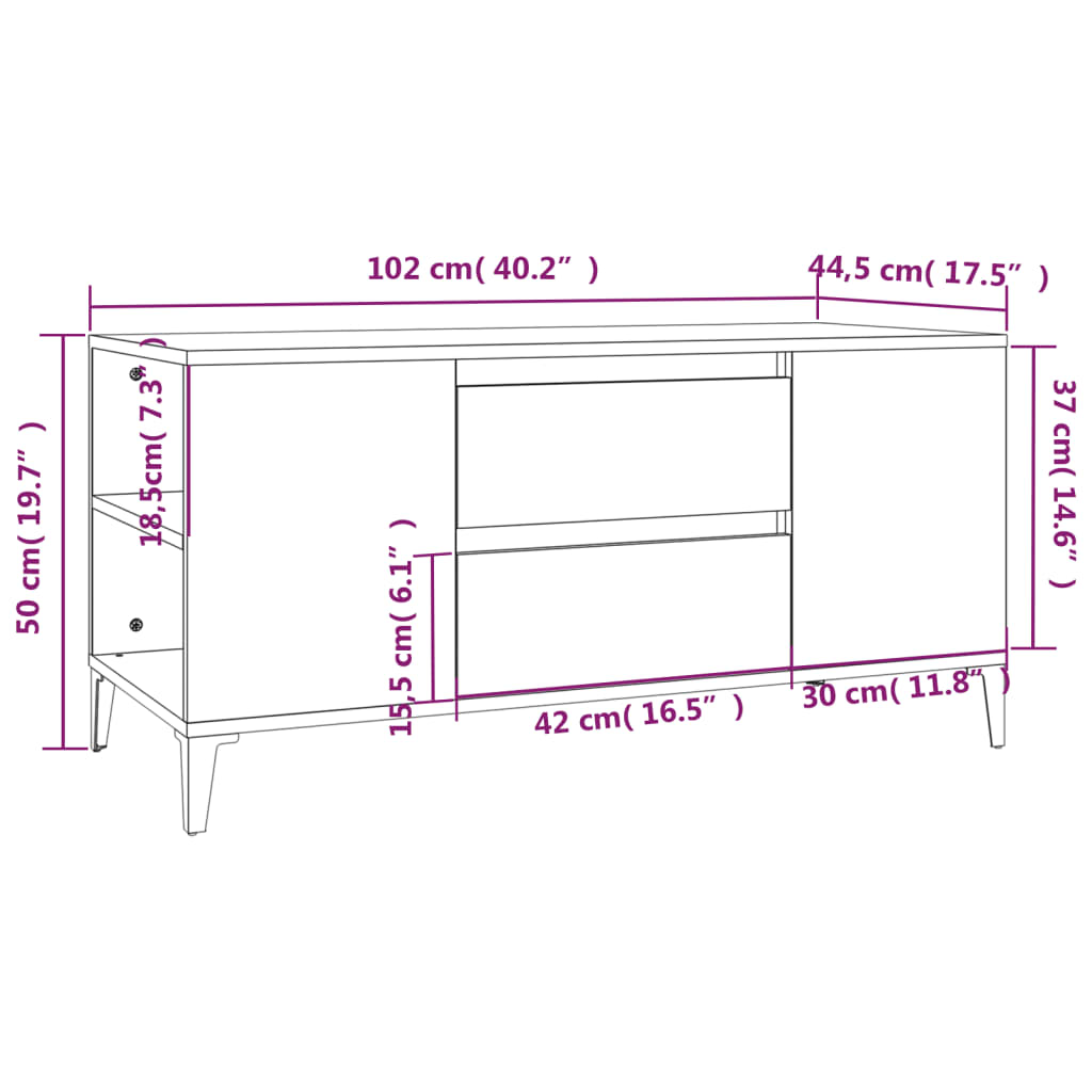 Fehér szerelt fa tv-szekrény 102x44,5x50 cm