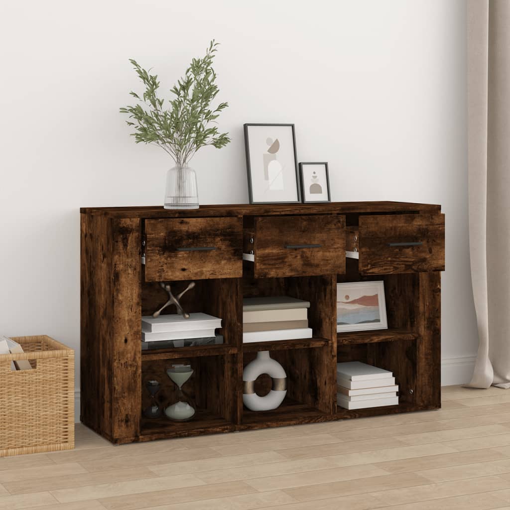 Füstös tölgyszínű szerelt fa tálalószekrény 100x30x59,5 cm
