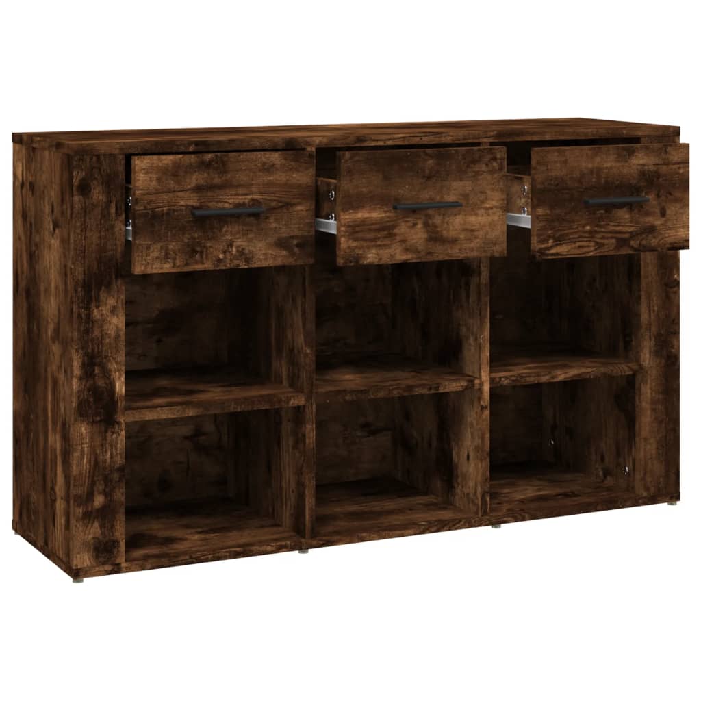 Füstös tölgyszínű szerelt fa tálalószekrény 100x30x59,5 cm