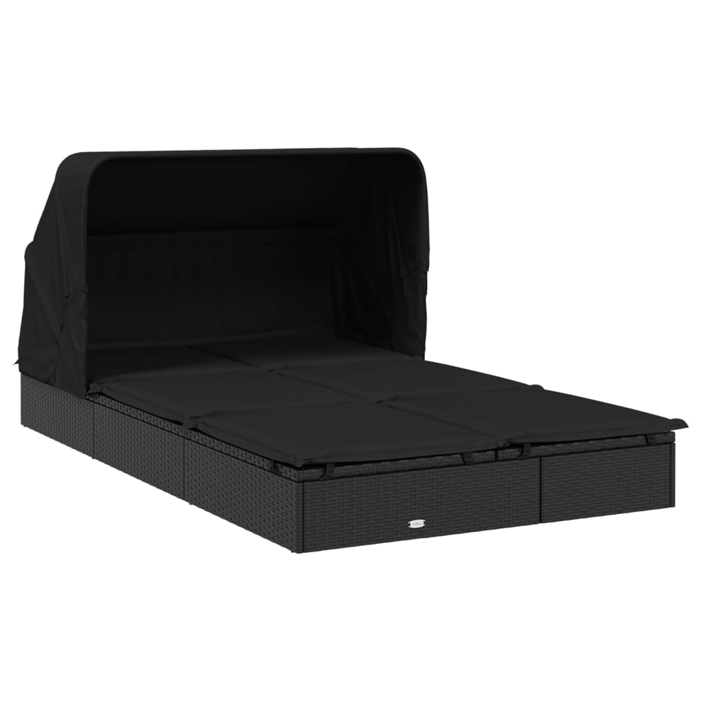 2 személyes fekete polyrattan napágy tetővel 213 x 118 x 97 cm