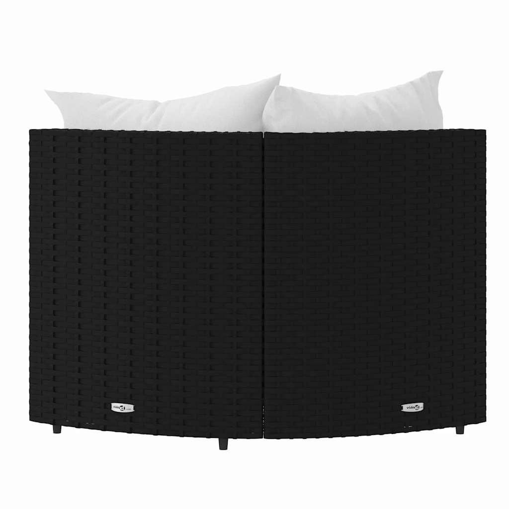 2 db fekete polyrattan kerti sarokkanapé párnákkal