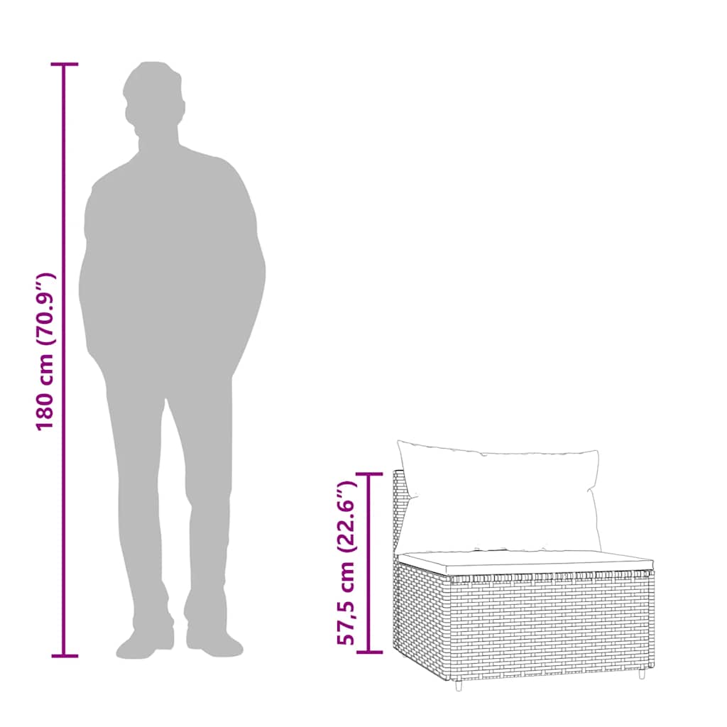 2 db barna polyrattan kerti középső kanapé párnával