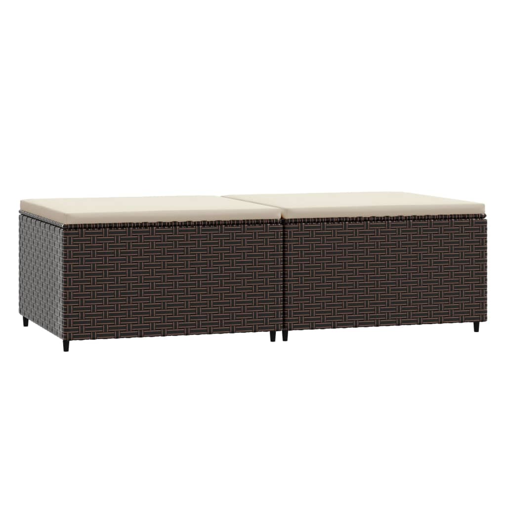 2 db barna polyrattan kerti lábtartó párnával
