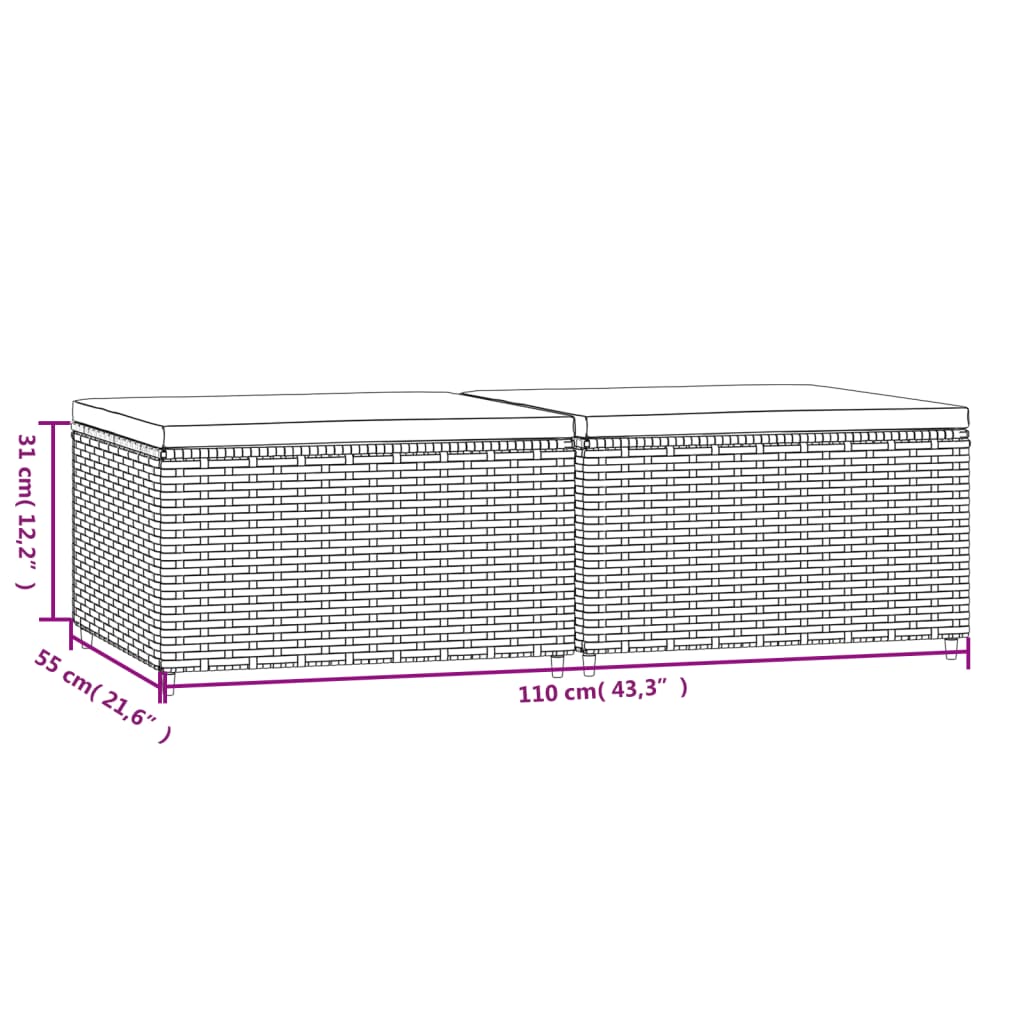 2 db barna polyrattan kerti lábtartó párnával