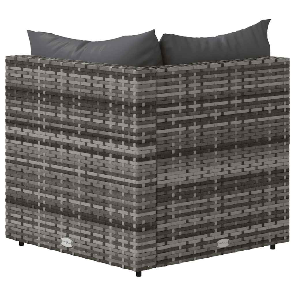 Szürke polyrattan kerti sarokkanapé párnákkal
