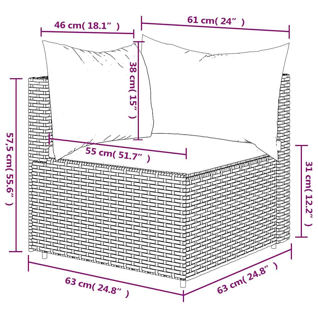Szürke polyrattan kerti sarokkanapé párnákkal