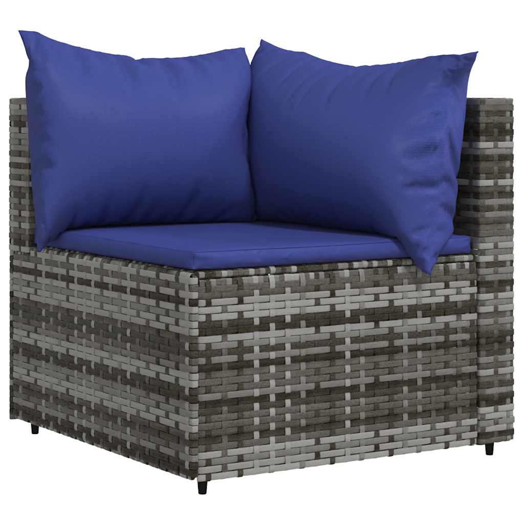 Szürke polyrattan kerti sarokkanapé párnákkal