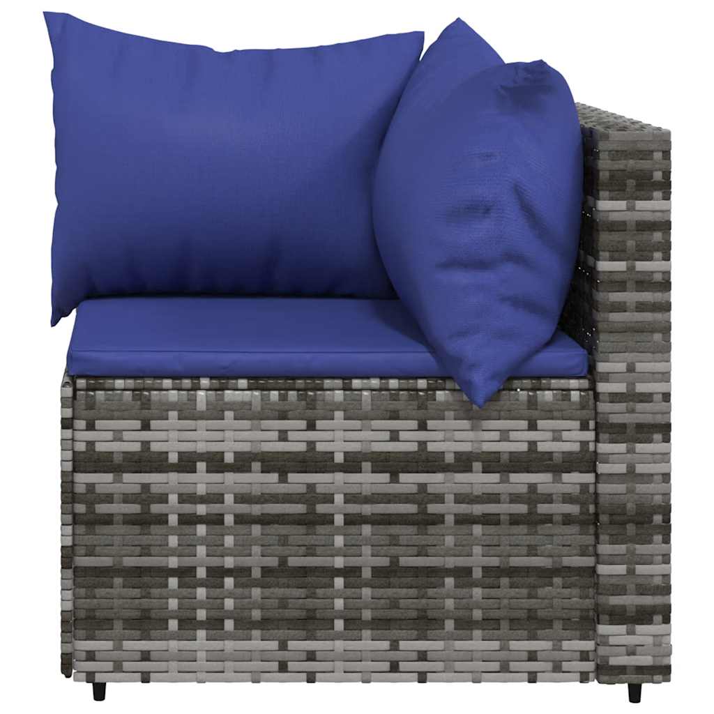 Szürke polyrattan kerti sarokkanapé párnákkal