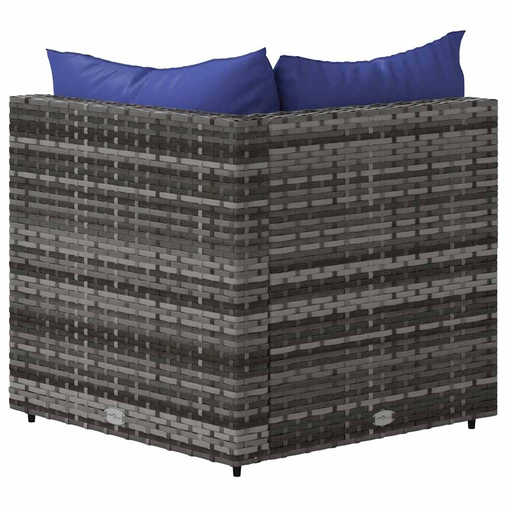 Szürke polyrattan kerti sarokkanapé párnákkal