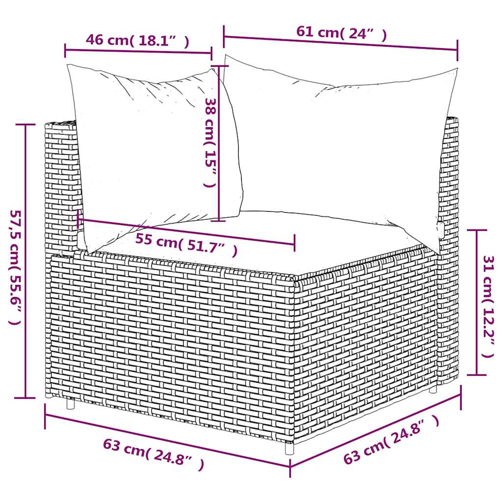 Szürke polyrattan kerti sarokkanapé párnákkal