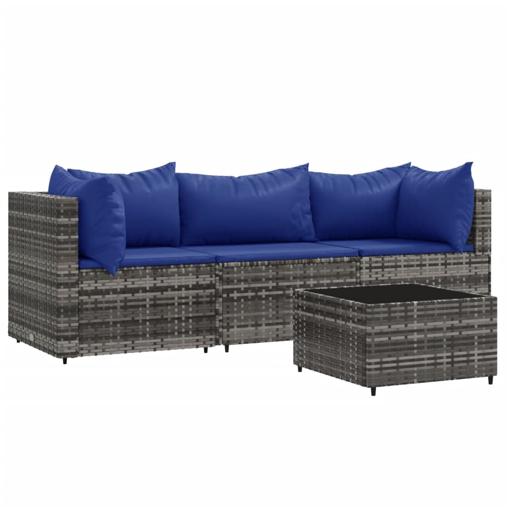 4 részes szürke polyrattan kerti ülőgarnitúra párnákkal 4 részes szürke polyrattan kerti ülőgarnitúra párnákkal