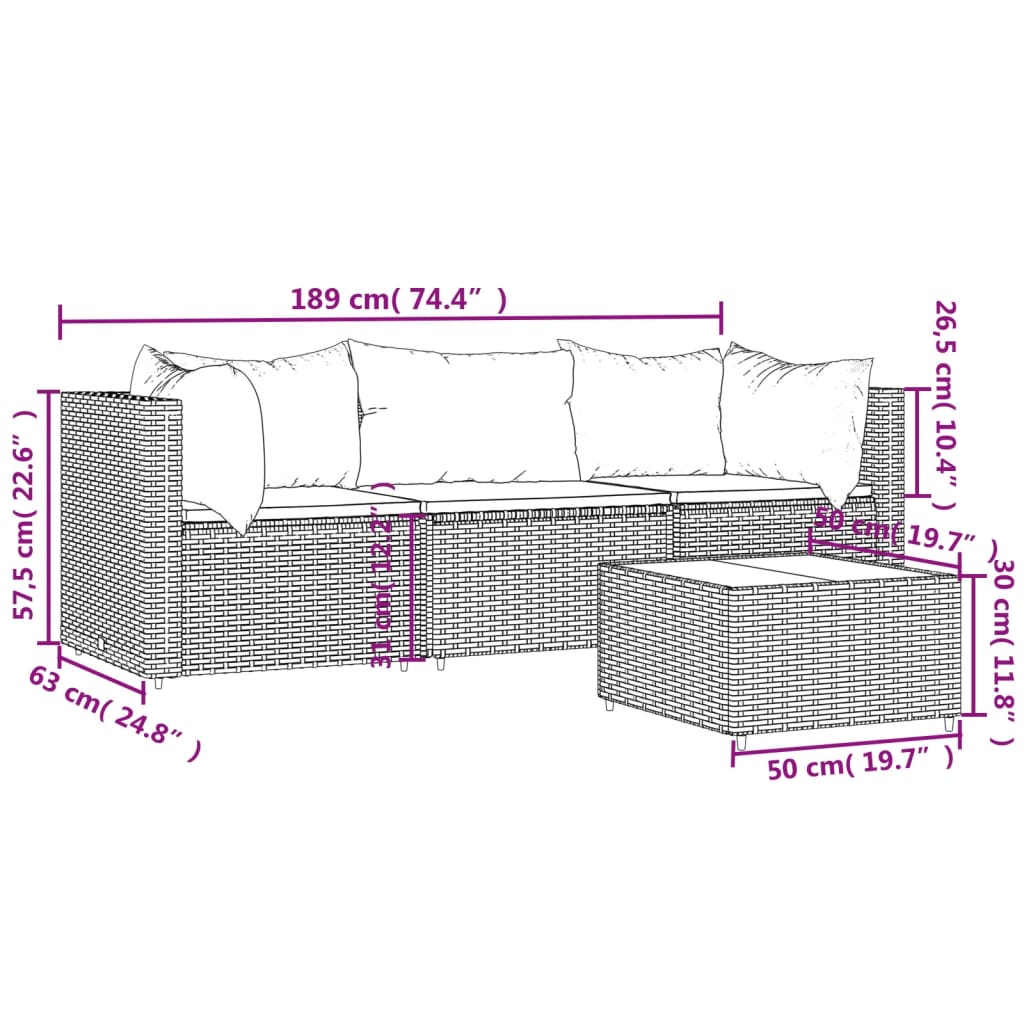 4 részes szürke polyrattan kerti ülőgarnitúra párnákkal 4 részes szürke polyrattan kerti ülőgarnitúra párnákkal