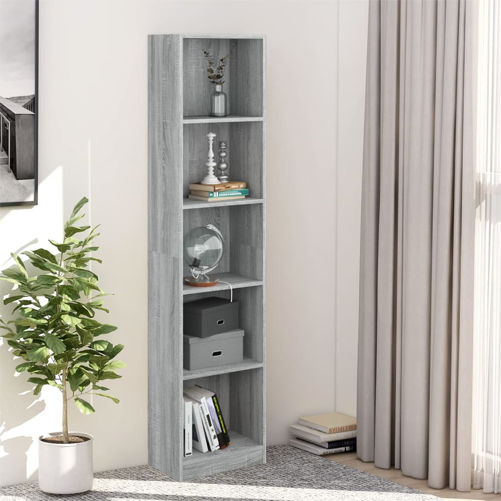 5-szintes szürke sonoma szerelt fa könyvszekrény 40x24x175 cm