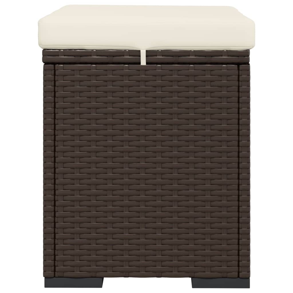 2 db barna polyrattan zsámoly párnákkal 40 x 30 x 40 cm
