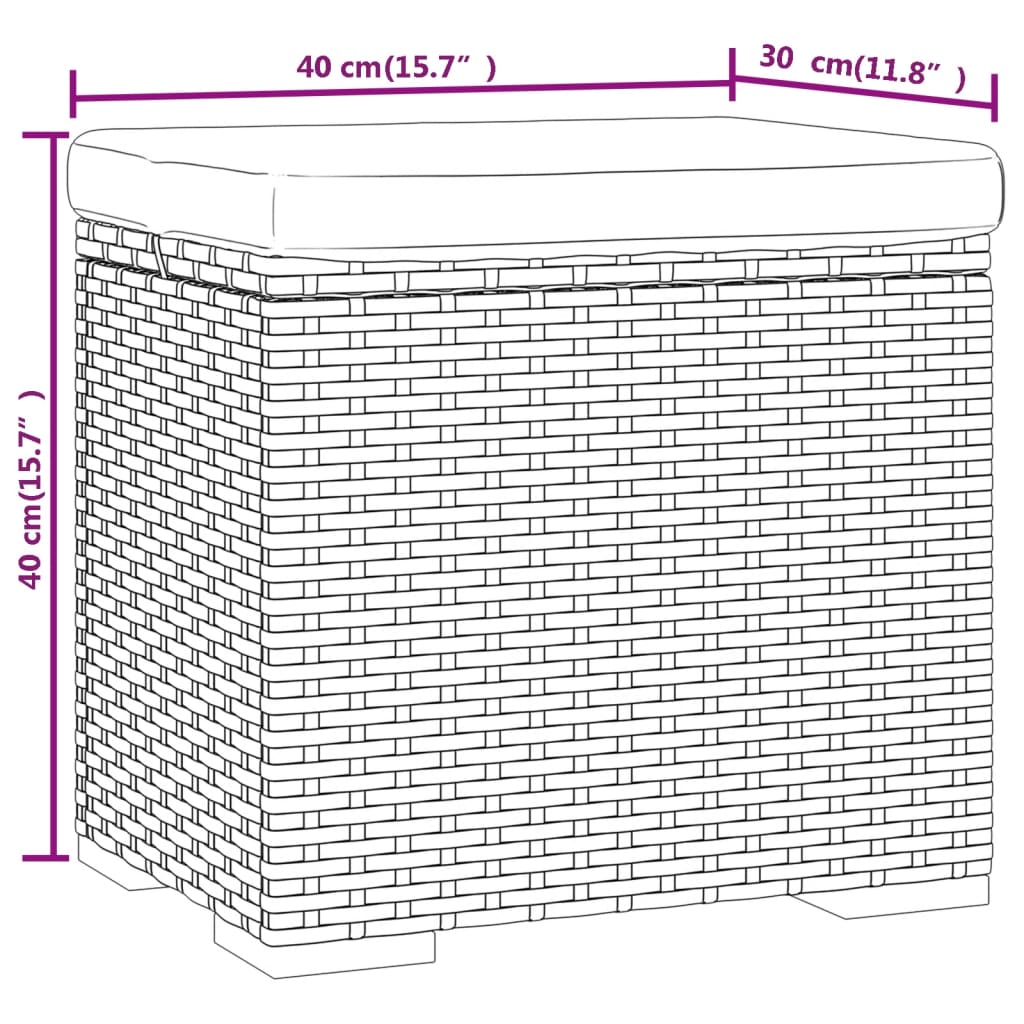 2 db barna polyrattan zsámoly párnákkal 40 x 30 x 40 cm