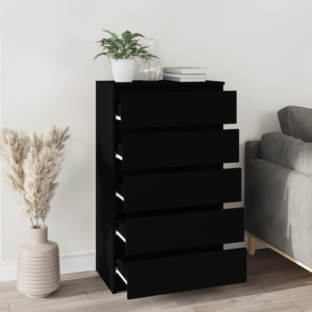 Fekete szerelt fa fiókos szekrény 60 x 36 x 103 cm Fekete szerelt fa fiókos szekrény 60 x 36 x 103 cm