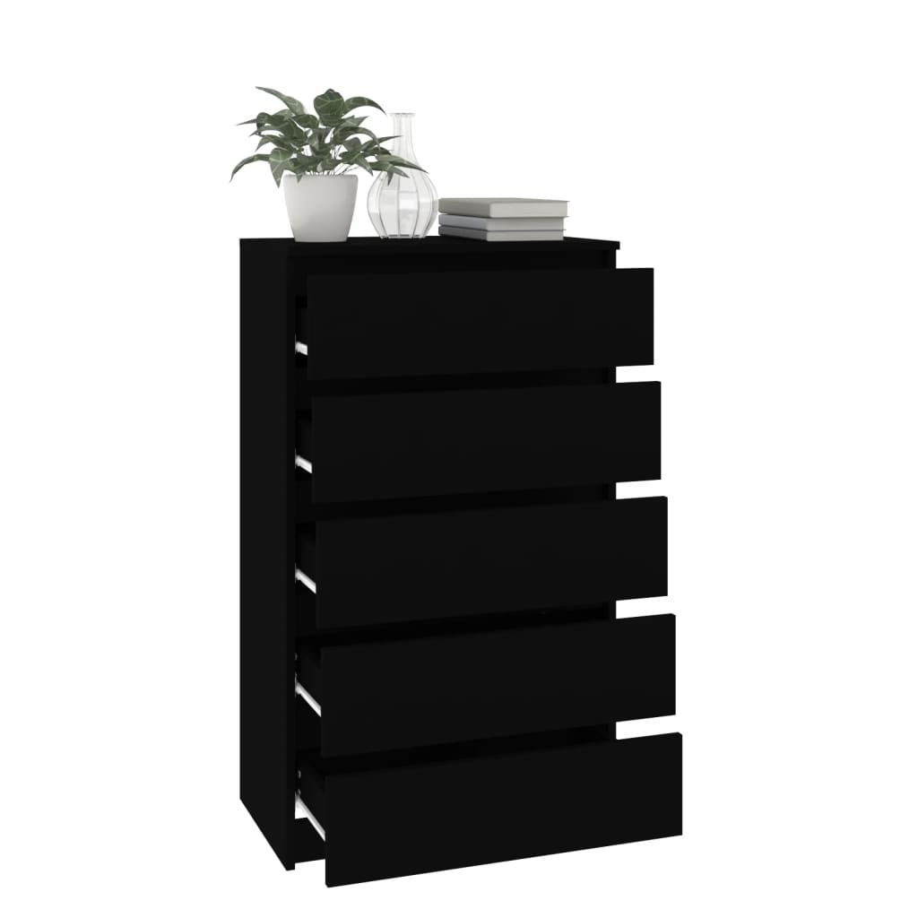 Fekete szerelt fa fiókos szekrény 60 x 36 x 103 cm Fekete szerelt fa fiókos szekrény 60 x 36 x 103 cm