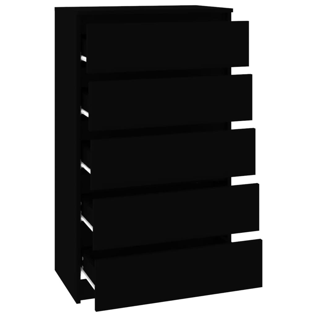 Fekete szerelt fa fiókos szekrény 60 x 36 x 103 cm Fekete szerelt fa fiókos szekrény 60 x 36 x 103 cm