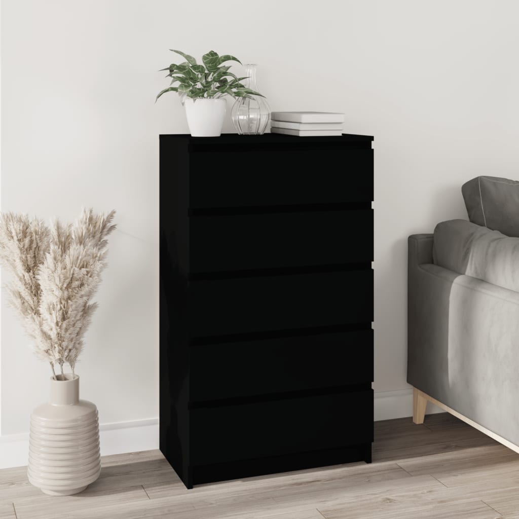 Fekete szerelt fa fiókos szekrény 60 x 36 x 103 cm Fekete szerelt fa fiókos szekrény 60 x 36 x 103 cm