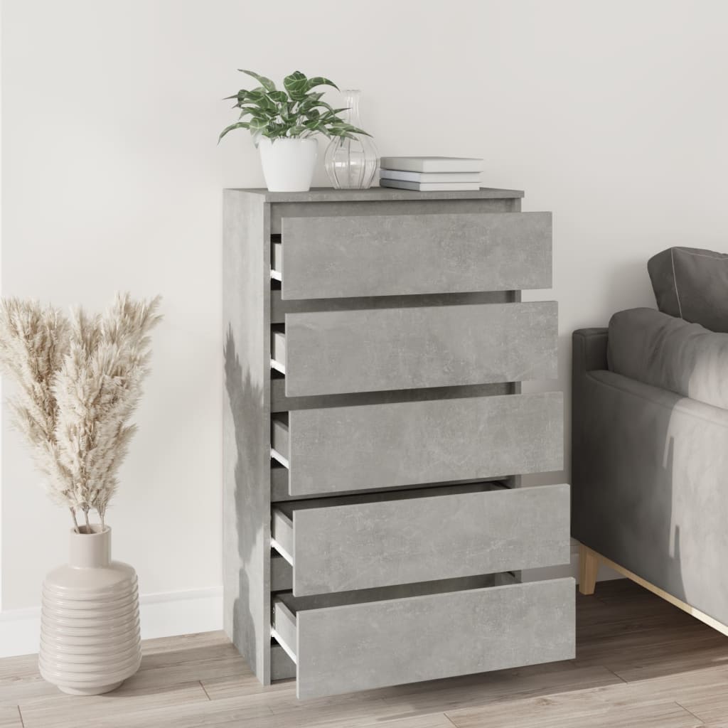 Betonszürke szerelt fa fiókos szekrény 60 x 36 x 103 cm Betonszürke szerelt fa fiókos szekrény 60 x 36 x 103 cm