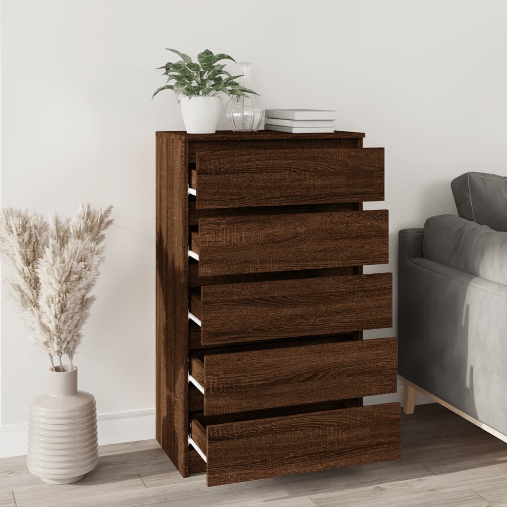 Barna tölgy szerelt fa fiókos szekrény 60 x 36 x 103 cm Barna tölgy szerelt fa fiókos szekrény 60 x 36 x 103 cm