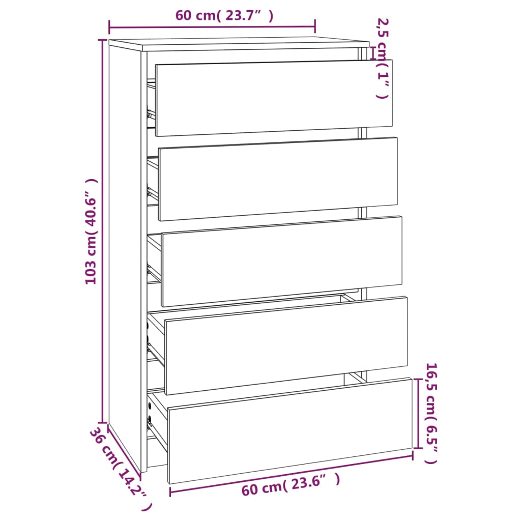 Barna tölgy szerelt fa fiókos szekrény 60 x 36 x 103 cm Barna tölgy szerelt fa fiókos szekrény 60 x 36 x 103 cm