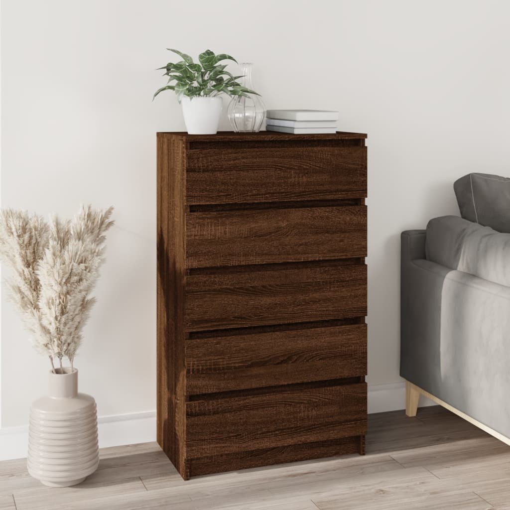 Barna tölgy szerelt fa fiókos szekrény 60 x 36 x 103 cm Barna tölgy szerelt fa fiókos szekrény 60 x 36 x 103 cm