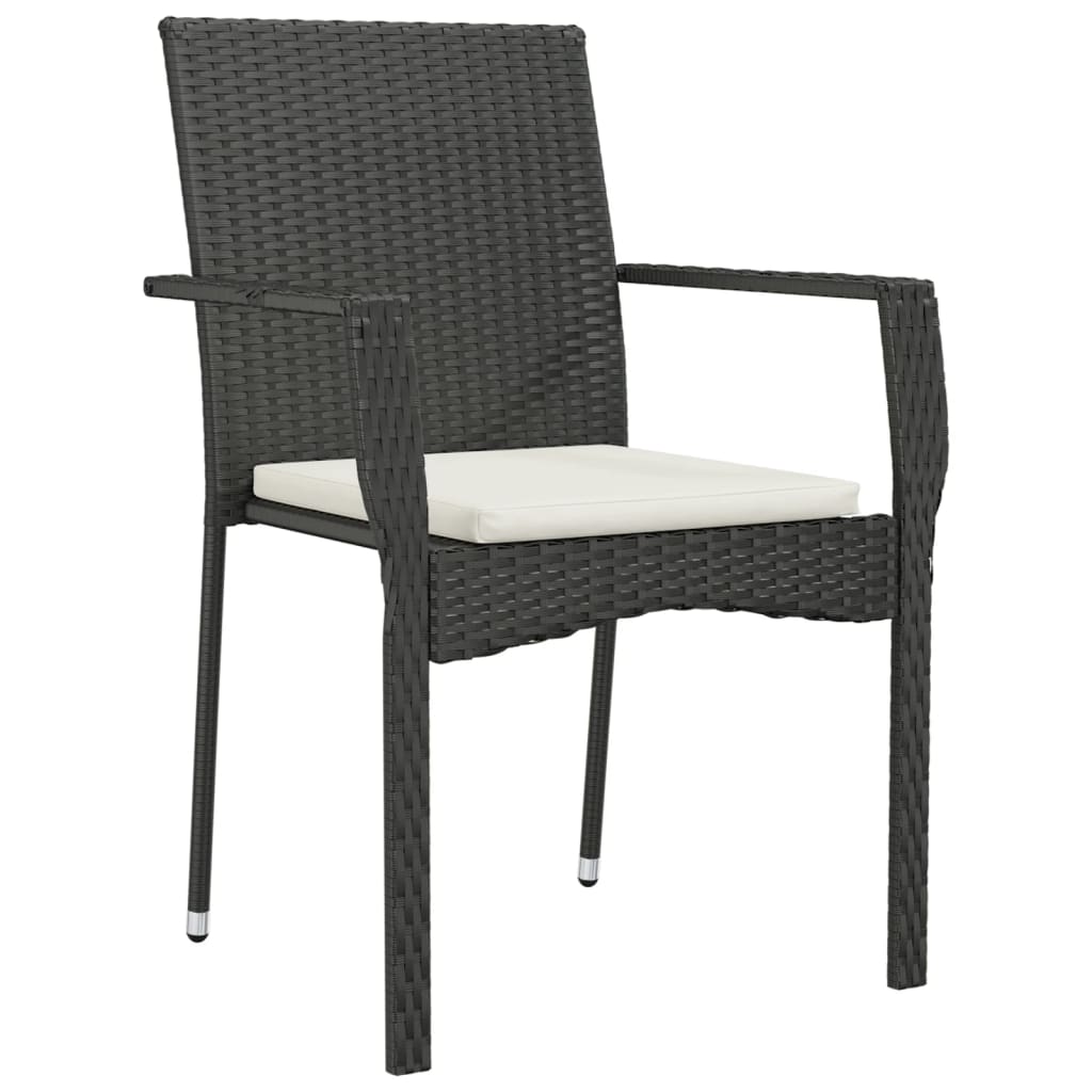 2 db fekete polyrattan kerti szék párnával