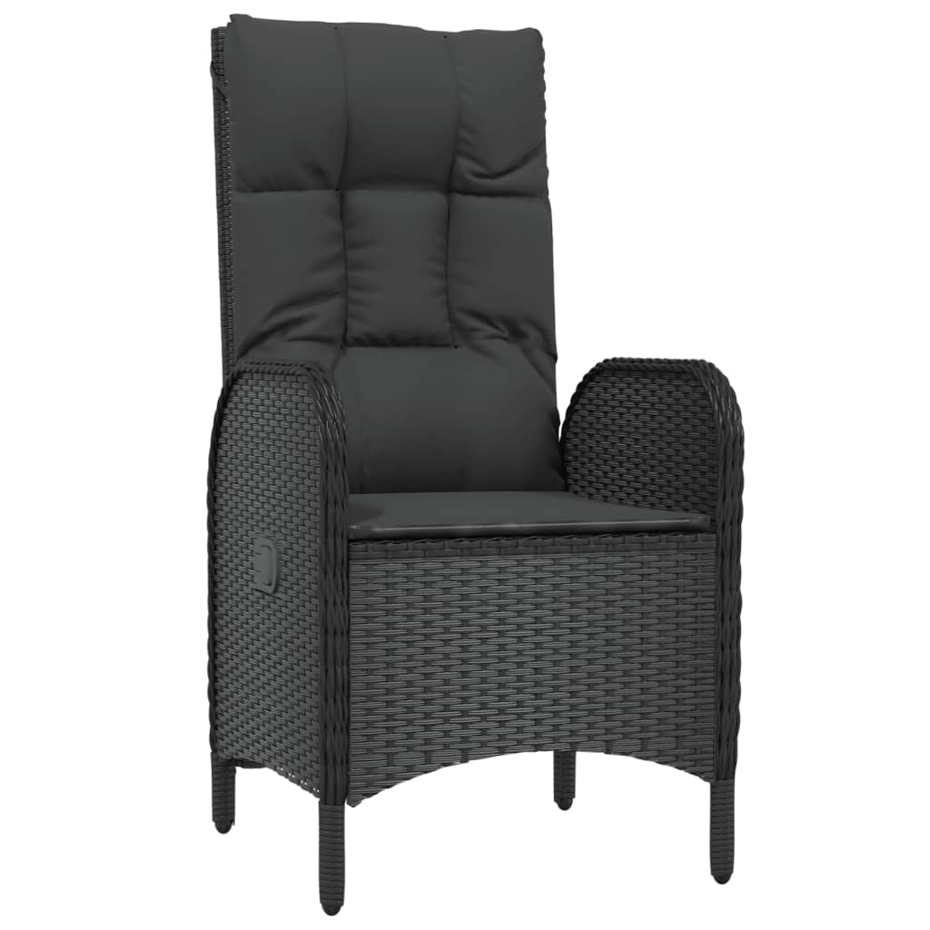 3 részes fekete polyrattan kerti ülőgarnitúra párnákkal