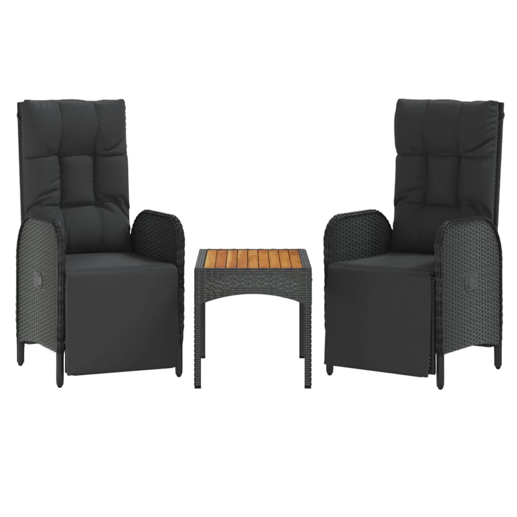 2 db fekete polyrattan dönthető kerti szék asztallal
