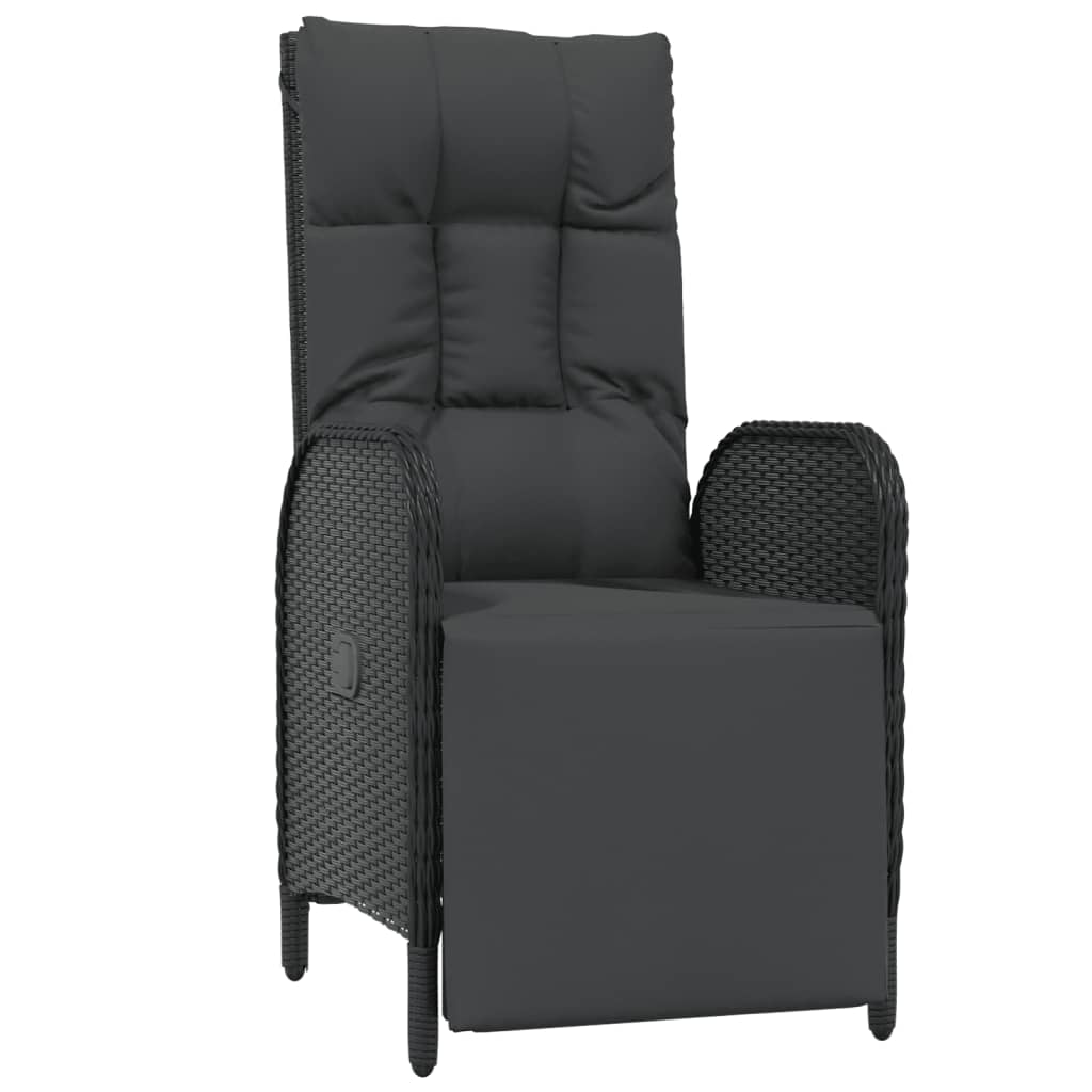 3 részes fekete polyrattan kerti ülőgarnitúra párnákkal