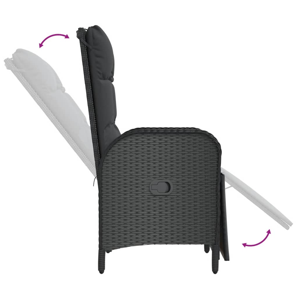 3 részes fekete polyrattan kerti ülőgarnitúra párnákkal