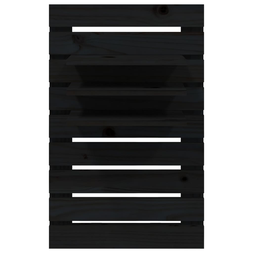 2 db fekete tömör fenyőfa falra szerelhető éjjeli polc