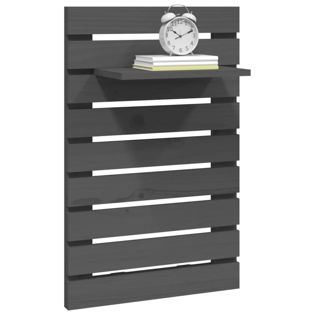 2 db szürke tömör fenyőfa falra szerelhető éjjeli polc