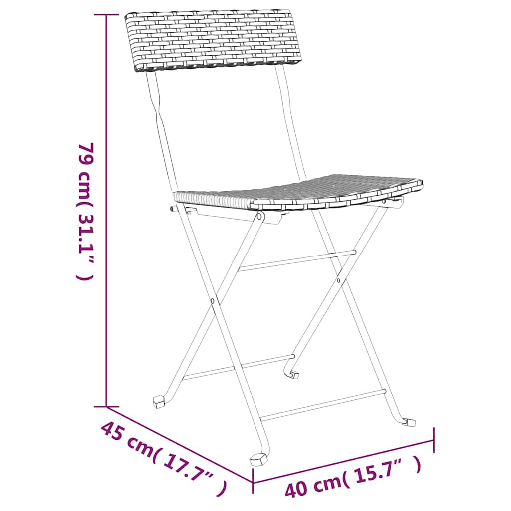2 db fekete polyrattan összecsukható bisztrószék