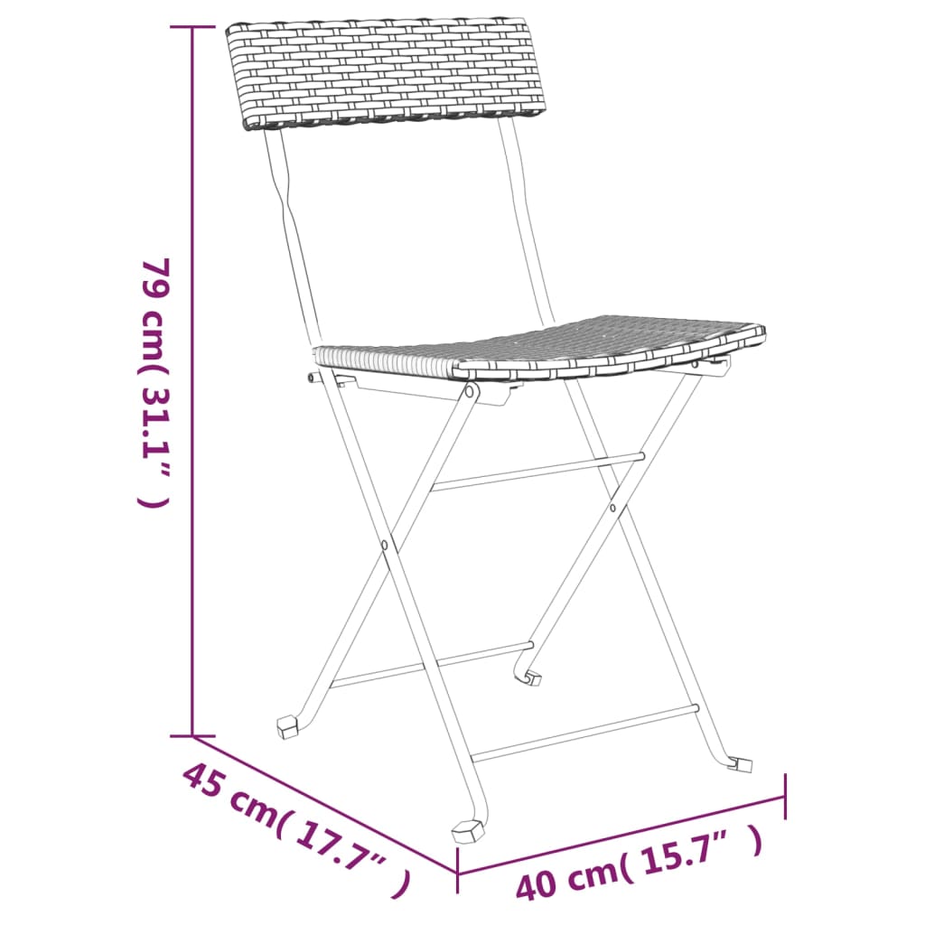 3 részes barna összecsukható polyrattan bisztrószett