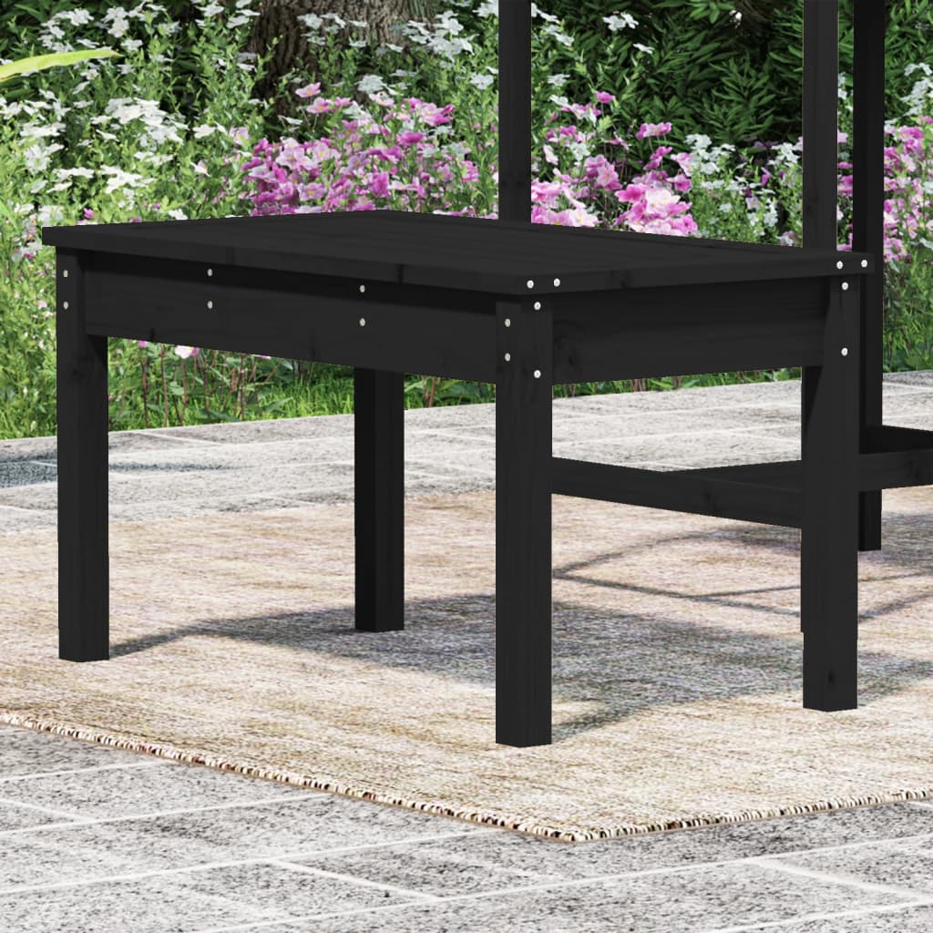 Fekete tömör fenyőfa kerti pad 80x44x45 cm