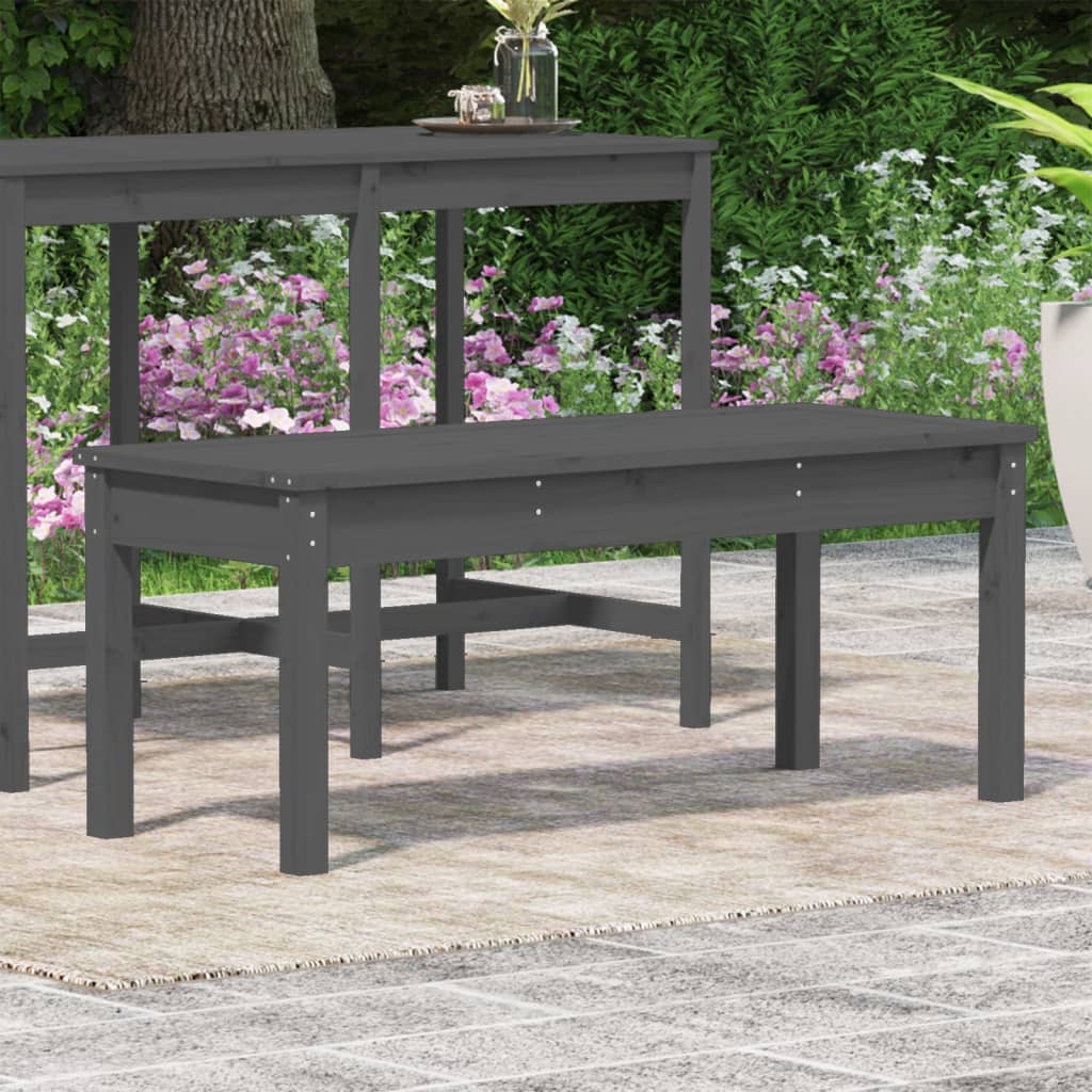 Szürke tömör fenyőfa kerti pad 109x44x45 cm