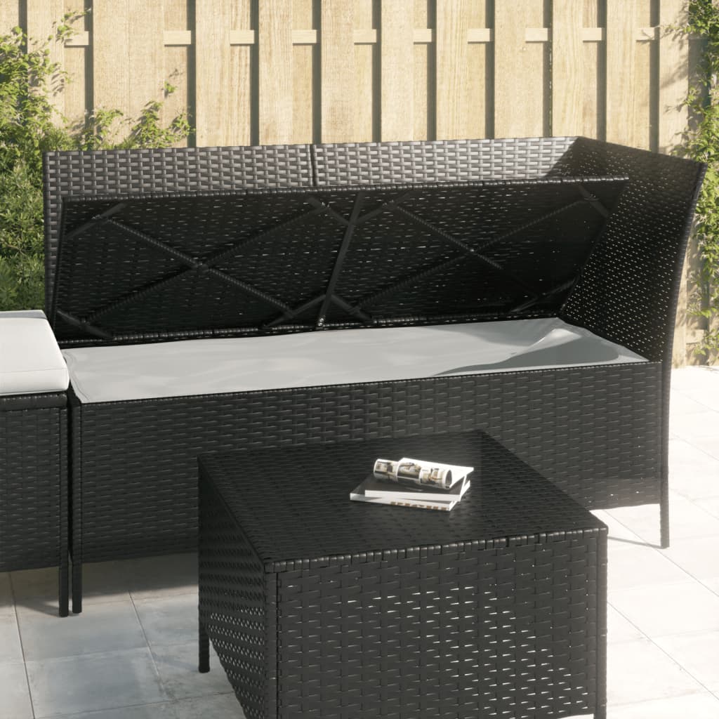 3 részes fekete polyrattan kerti ülőgarnitúra párnákkal