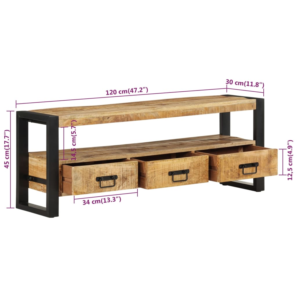 Tömör mangófa tv-szekrény 120 x 30 x 45 cm Tömör mangófa tv-szekrény 120 x 30 x 45 cm