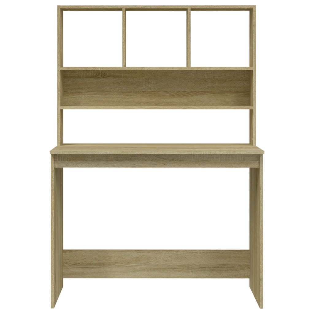 Sonoma-tölgy szerelt fa íróasztal polcokkal 102 x 45 x 148 cm