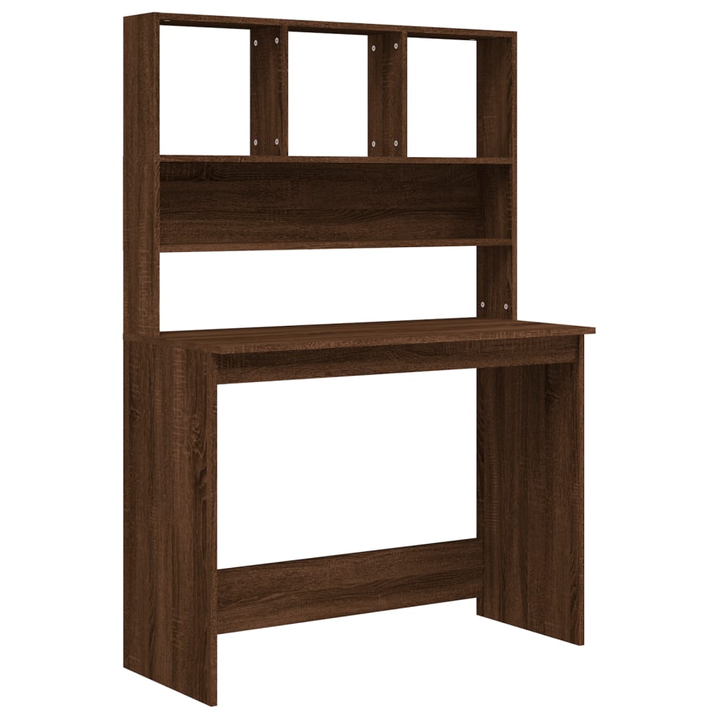Barna tölgy szerelt fa íróasztal polcokkal 102 x 45 x 148 cm Barna tölgy szerelt fa íróasztal polcokkal 102 x 45 x 148 cm