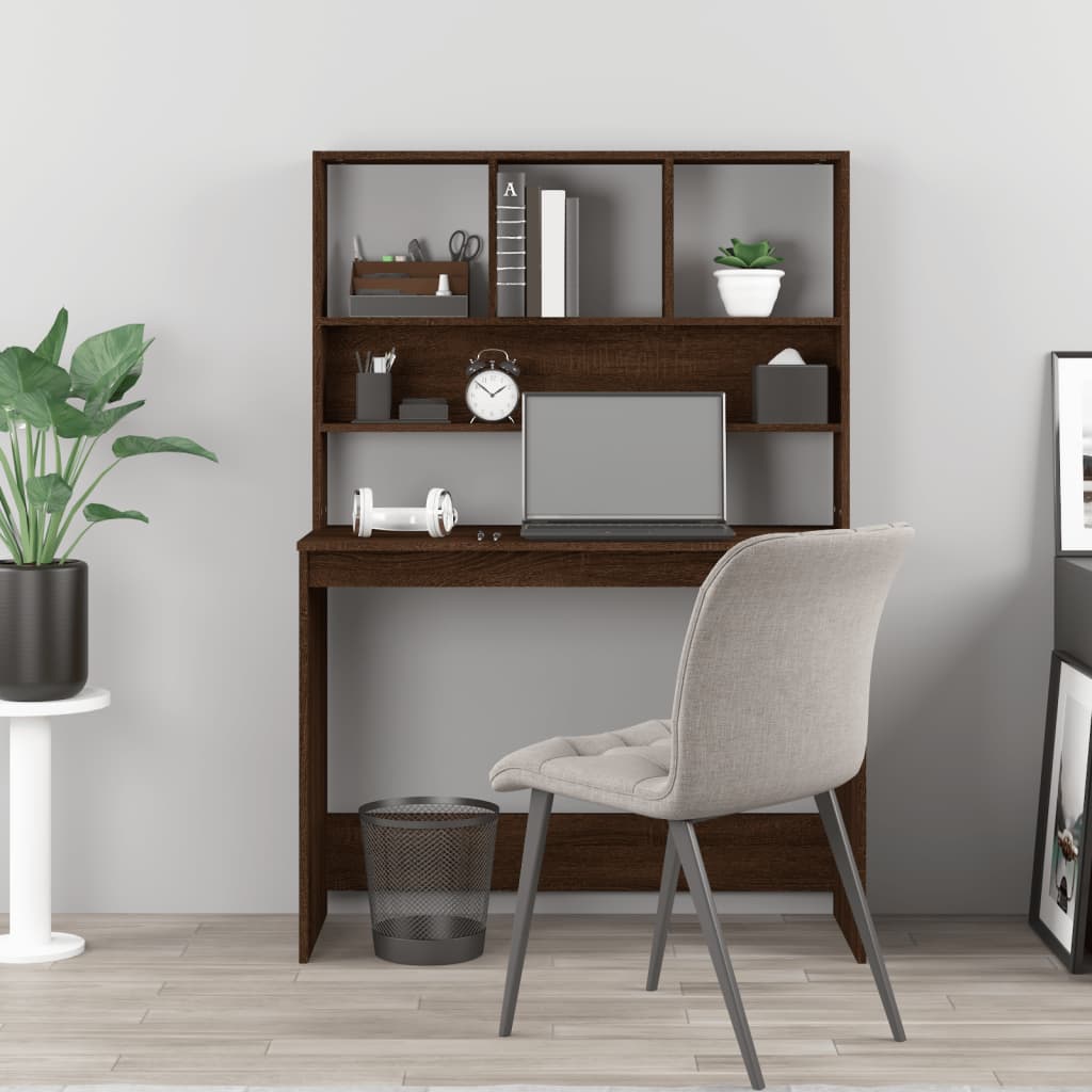 Barna tölgy szerelt fa íróasztal polcokkal 102 x 45 x 148 cm Barna tölgy szerelt fa íróasztal polcokkal 102 x 45 x 148 cm