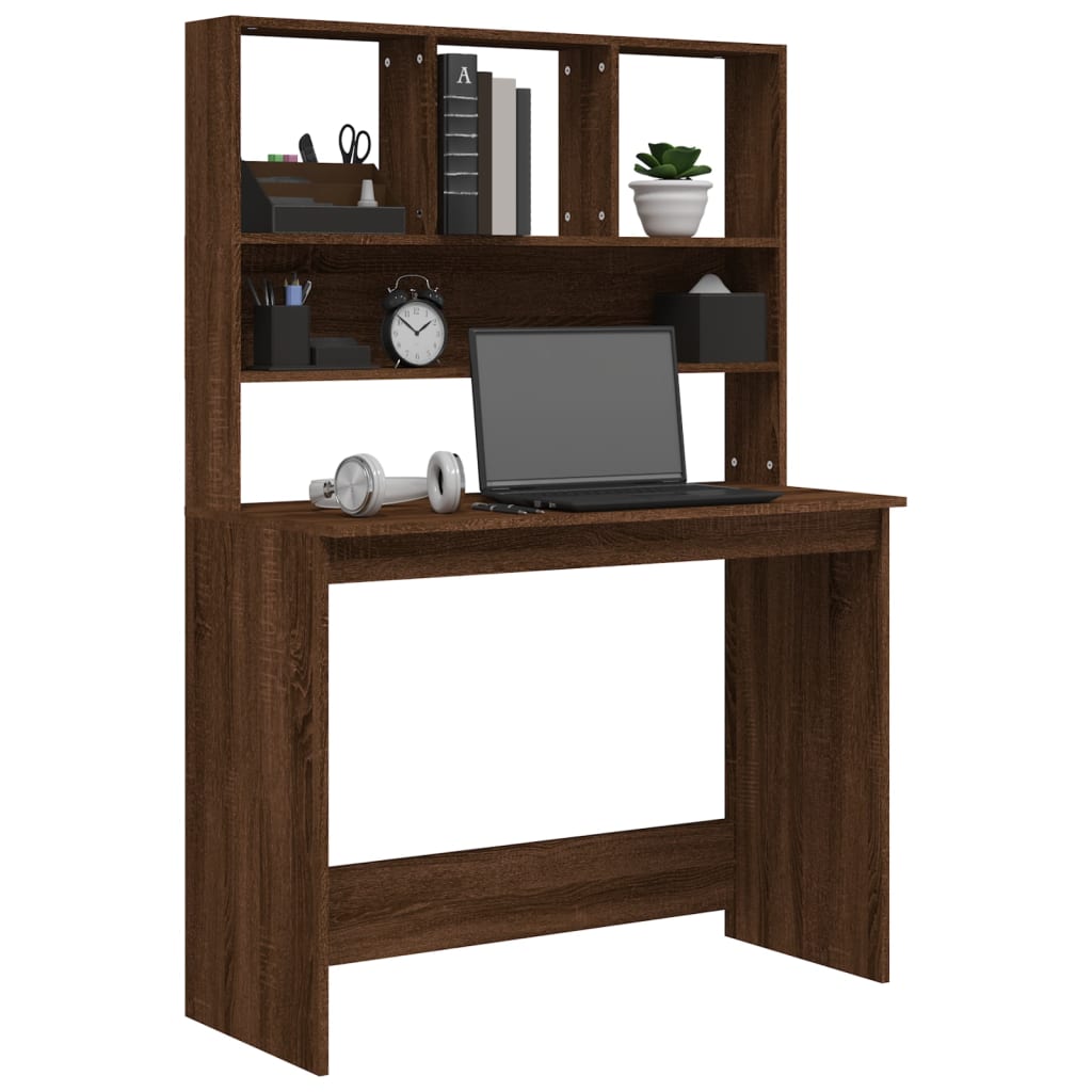 Barna tölgy szerelt fa íróasztal polcokkal 102 x 45 x 148 cm Barna tölgy szerelt fa íróasztal polcokkal 102 x 45 x 148 cm