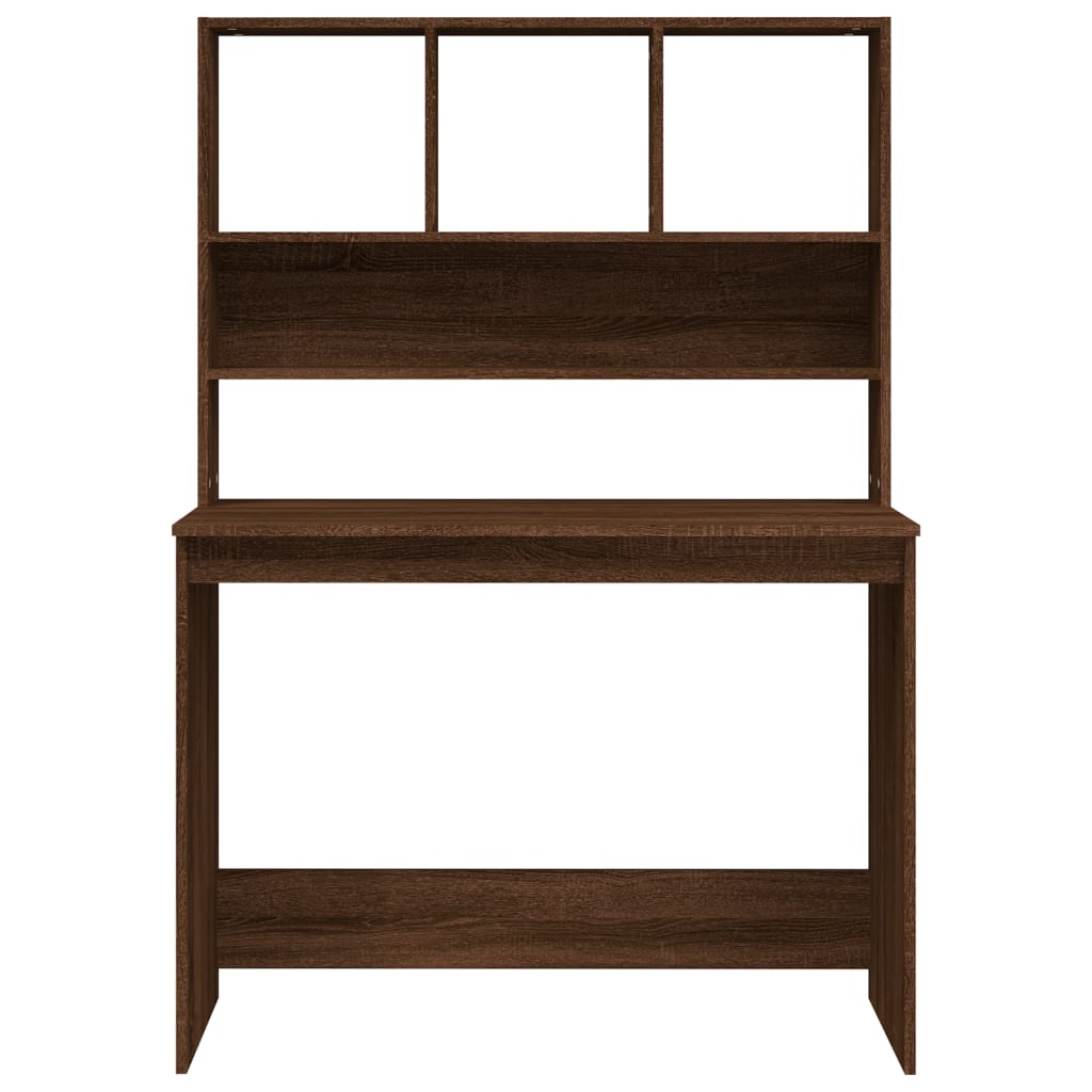 Barna tölgy szerelt fa íróasztal polcokkal 102 x 45 x 148 cm Barna tölgy szerelt fa íróasztal polcokkal 102 x 45 x 148 cm
