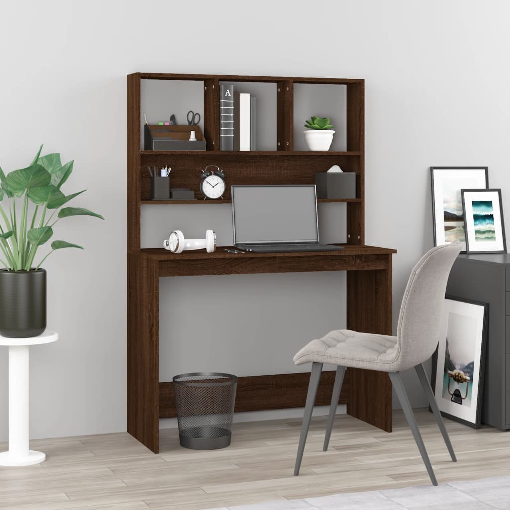 Barna tölgy szerelt fa íróasztal polcokkal 102 x 45 x 148 cm Barna tölgy szerelt fa íróasztal polcokkal 102 x 45 x 148 cm