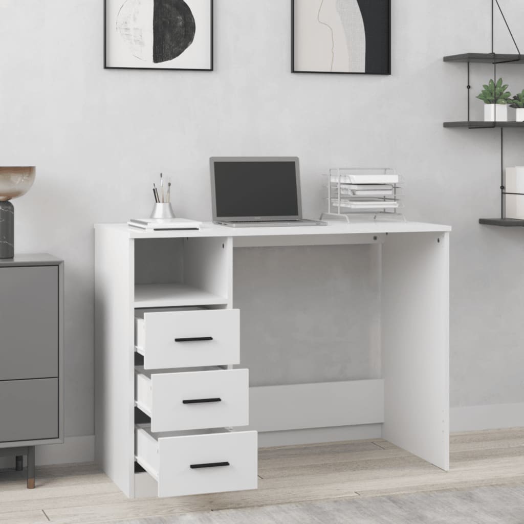 Fehér szerelt fa íróasztal fiókokkal 102 x 50 x 76 cm