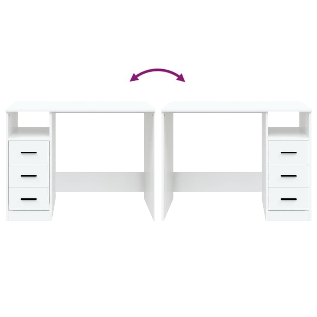 Fehér szerelt fa íróasztal fiókokkal 102 x 50 x 76 cm